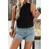 Pleated Ruched High Neck Sleeveless Blouson Top - MVTFASHION.COM