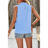 Pleated Ruched High Neck Sleeveless Blouson Top - MVTFASHION.COM