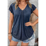 Plus V Neck Solid Ruffle Ruched Fit Basic Top - MVTFASHION.COM