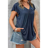 Plus V Neck Solid Ruffle Ruched Fit Basic Top - MVTFASHION.COM