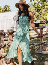 Polka Dot Asymmetrical Maxi Dress - MVTFASHION