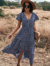 Polka Dot Butterfly Sleeve Midi Dress - MVTFASHION