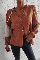 Polka Dot Button-Up Blouse - MVTFASHION