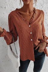 Polka Dot Button-Up Blouse - MVTFASHION