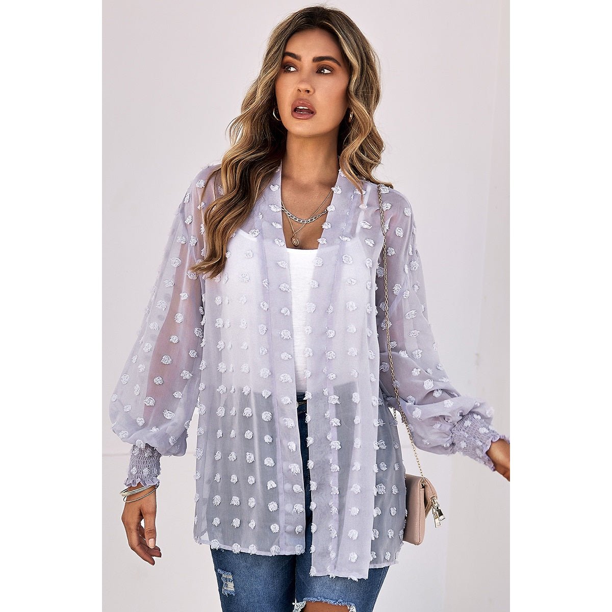 Polka Dot Open Front Casual Top - MVTFASHION