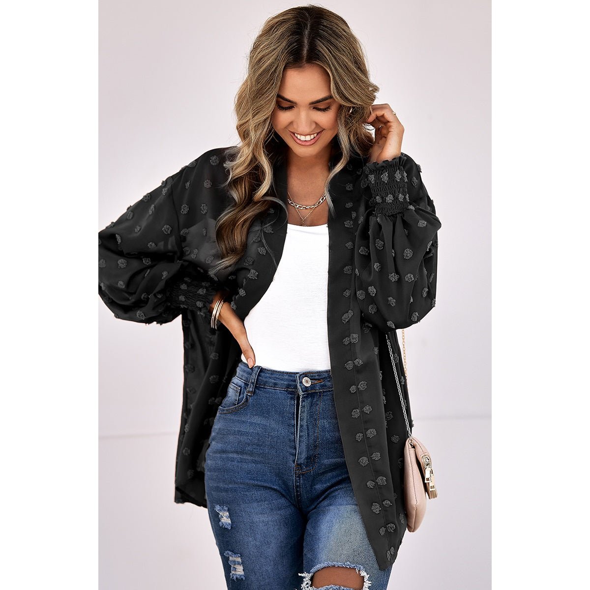 Polka Dot Open Front Casual Top - MVTFASHION