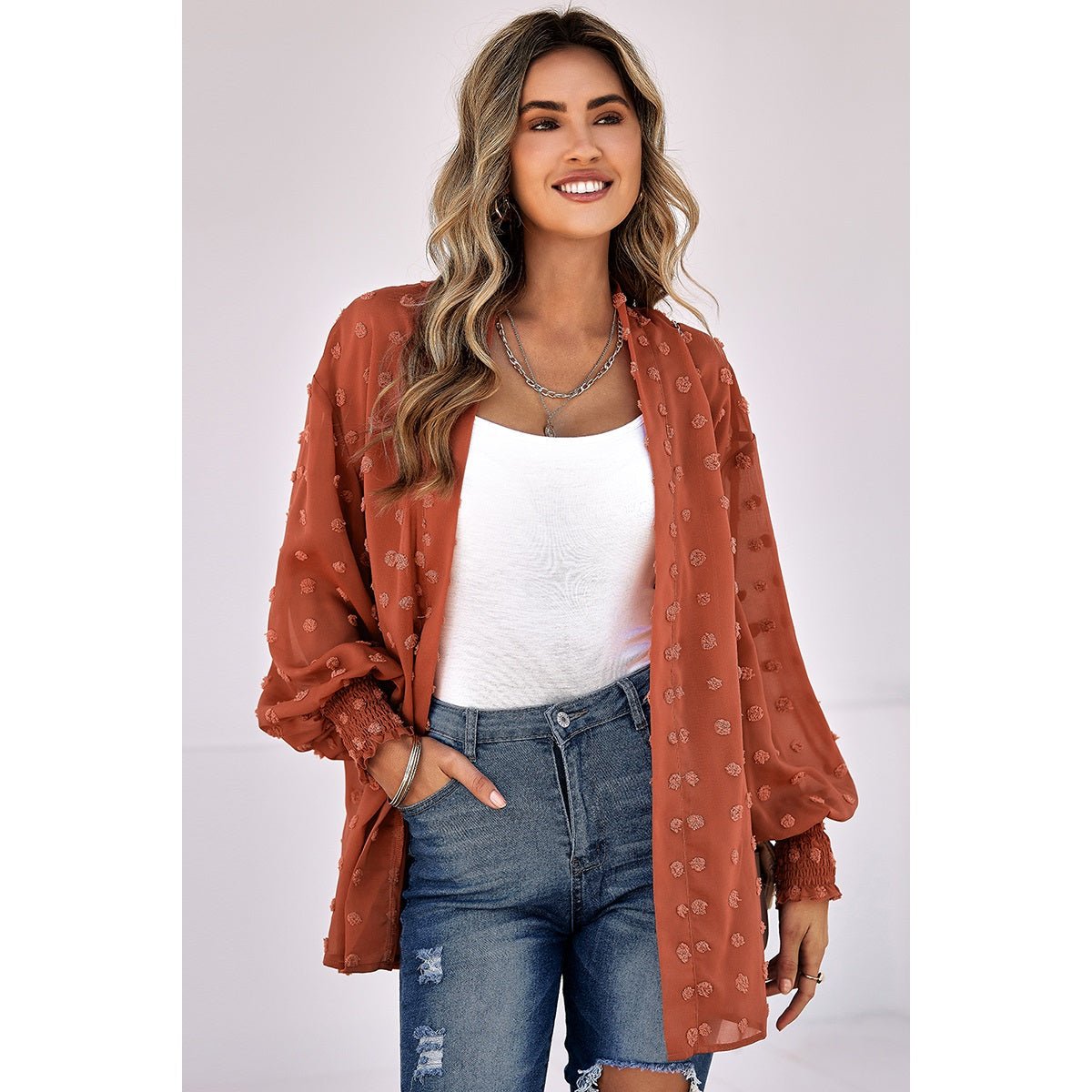 Polka Dot Open Front Casual Top - MVTFASHION