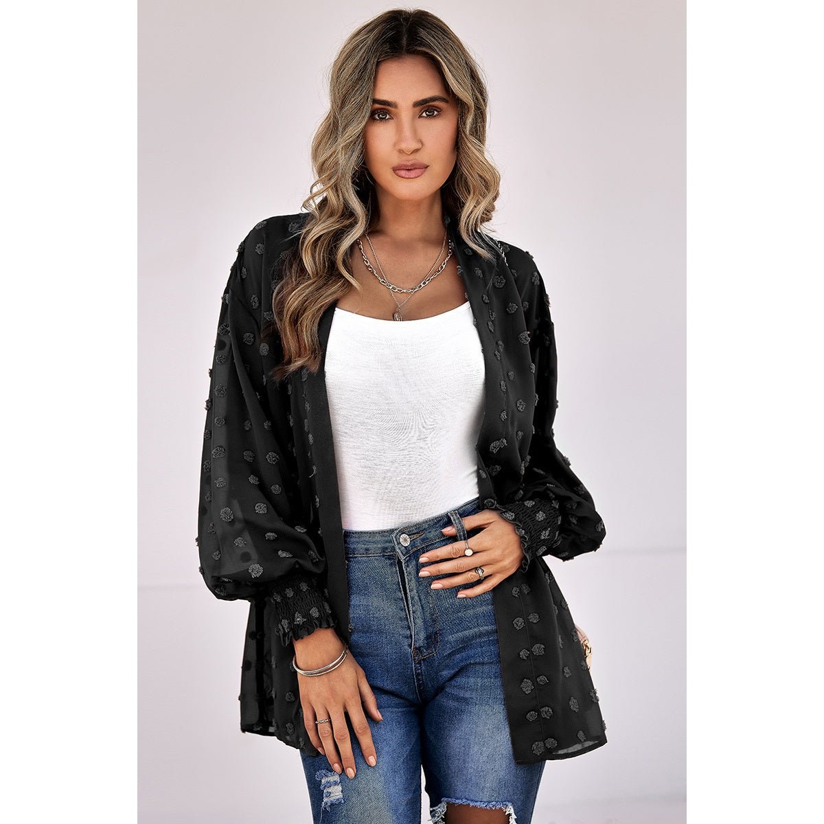 Polka Dot Open Front Casual Top - MVTFASHION