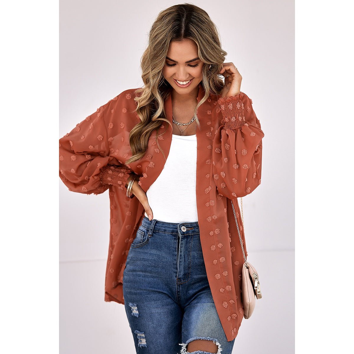 Polka Dot Open Front Casual Top - MVTFASHION