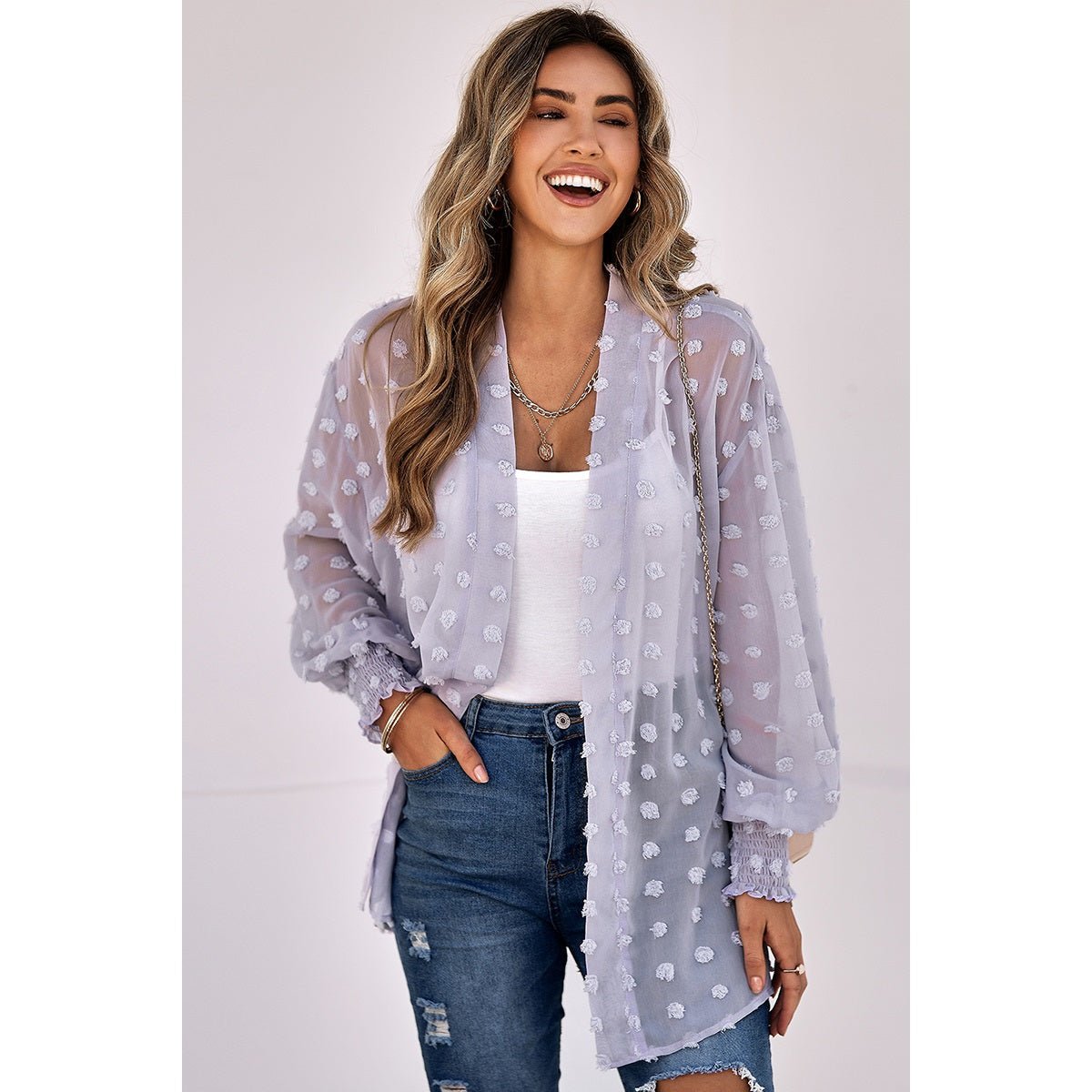 Polka Dot Open Front Casual Top - MVTFASHION