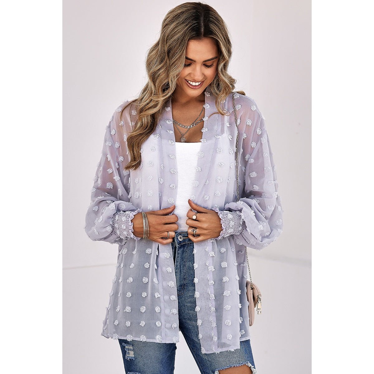 Polka Dot Open Front Casual Top - MVTFASHION