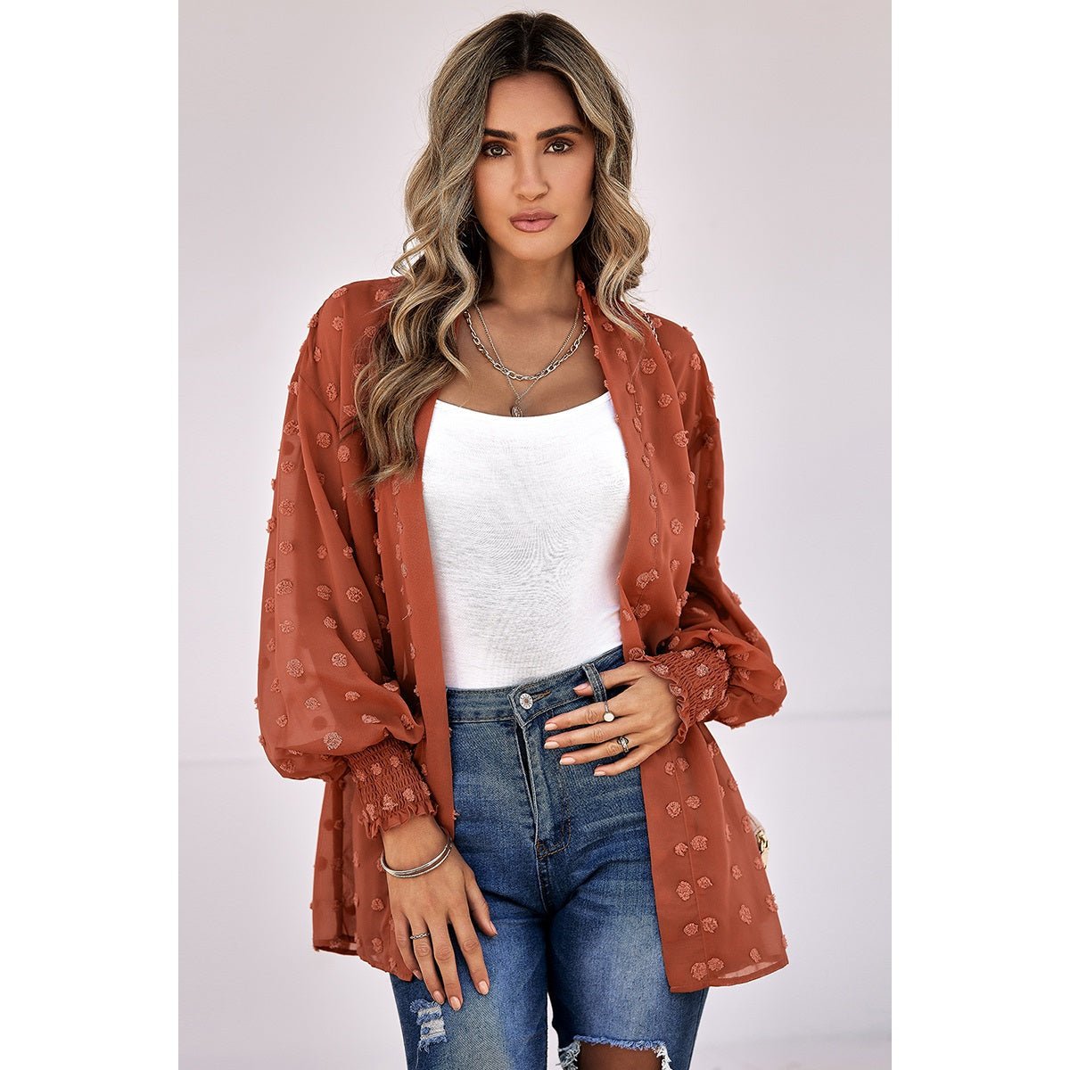 Polka Dot Open Front Casual Top - MVTFASHION