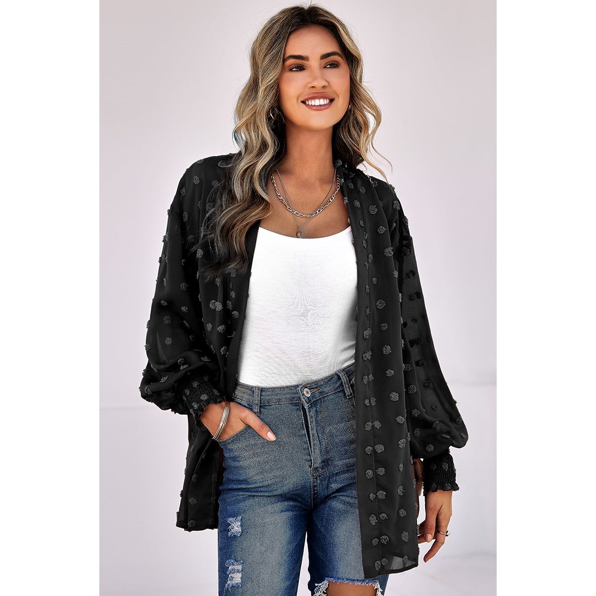 Polka Dot Open Front Casual Top - MVTFASHION