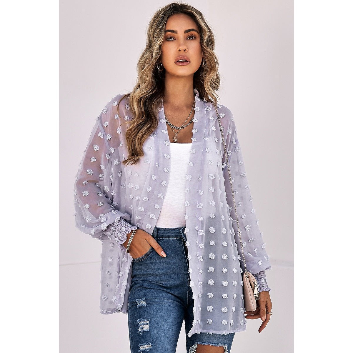 Polka Dot Open Front Casual Top - MVTFASHION