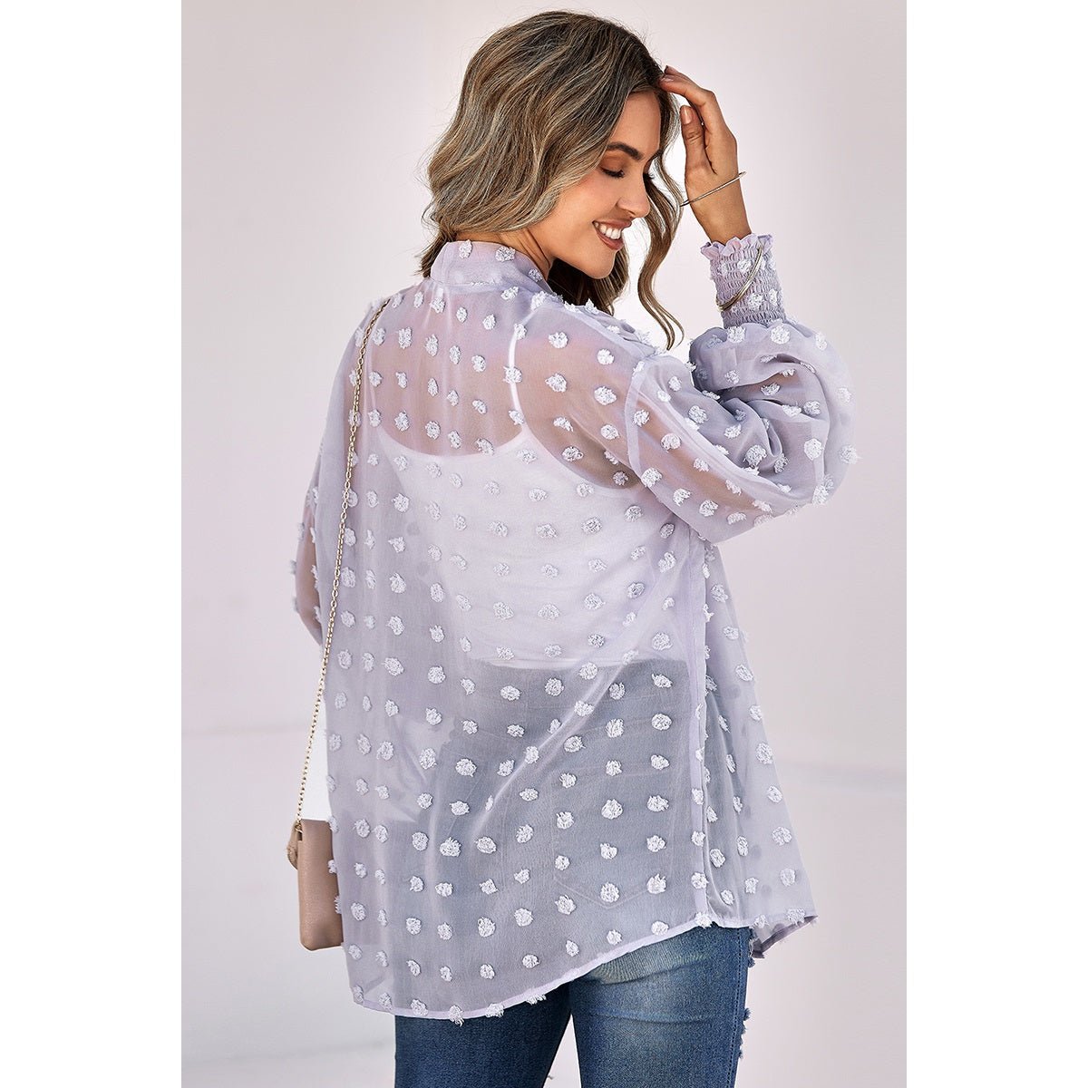 Polka Dot Open Front Casual Top - MVTFASHION