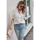 Polka Dot Print Puff Sleeve Button Shirt - MVTFASHION