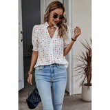 Polka Dot Print Puff Sleeve Button Shirt - MVTFASHION