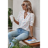 Polka Dot Print Puff Sleeve Button Shirt - MVTFASHION