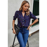 Polka Dot Print Puff Sleeve Button Shirt - MVTFASHION