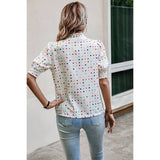 Polka Dot Print Puff Sleeve Button Shirt - MVTFASHION