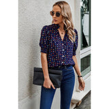 Polka Dot Print Puff Sleeve Button Shirt - MVTFASHION