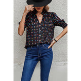 Polka Dot Print Puff Sleeve Button Shirt - MVTFASHION