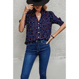 Polka Dot Print Puff Sleeve Button Shirt - MVTFASHION