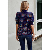 Polka Dot Print Puff Sleeve Button Shirt - MVTFASHION