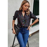 Polka Dot Print Puff Sleeve Button Shirt - MVTFASHION