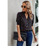 Polka Dot Print Puff Sleeve Button Shirt - MVTFASHION