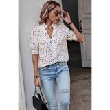 Polka Dot Print Puff Sleeve Button Shirt - MVTFASHION