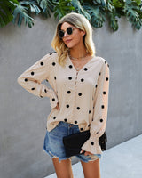 Polka Dot V Neck Blouse - MVTFASHION