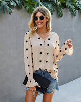 Polka Dot V Neck Blouse - MVTFASHION