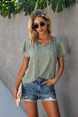 Polka Dot V Neck Flutter Sleeve Top - MVTFASHION.COM