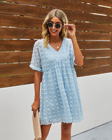 Polka Dot V Neck Ruffle Tunic Dress - MVTFASHION