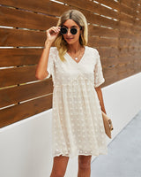 Polka Dot V Neck Ruffle Tunic Dress - MVTFASHION