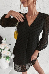 Polka Dot V Neck Tunic Dress - MVTFASHION