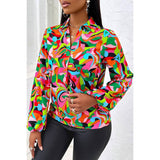 Printed Lantern Sleeve V Neck Shirt - MVTFASHION