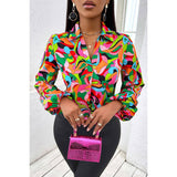 Printed Lantern Sleeve V Neck Shirt - MVTFASHION