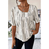 Printed Puff Sleeve Shirt With Line Pattern - MVTFASHION.COM