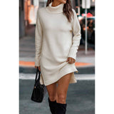 Roll Neck Knit Solid Sweater Dress - MVTFASHION.COM