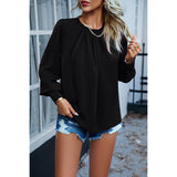 Round Neck Ruched Puff Sleeve Loose Top - MVTFASHION.COM