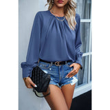 Round Neck Ruched Puff Sleeve Loose Top - MVTFASHION.COM