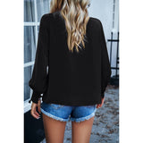 Round Neck Ruched Puff Sleeve Loose Top - MVTFASHION.COM