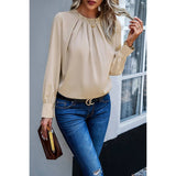 Round Neck Ruched Puff Sleeve Loose Top - MVTFASHION.COM