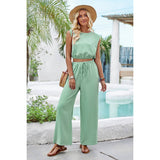 Round Neck Two Pieces Elastic Waist Fit Solid Sets - MVTFASHION.COM