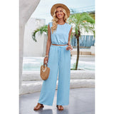 Round Neck Two Pieces Elastic Waist Fit Solid Sets - MVTFASHION.COM