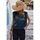 Ruched Sleeveless Loose Fit Solid Round Neck Top - MVTFASHION.COM