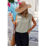 Ruched Sleeveless Loose Fit Solid Round Neck Top - MVTFASHION.COM