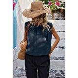 Ruched Sleeveless Loose Fit Solid Round Neck Top - MVTFASHION.COM